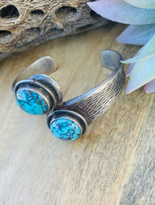 Handcrafted Vintage Kingman Turquoise & Sterling Silver Cuff Bracelet /