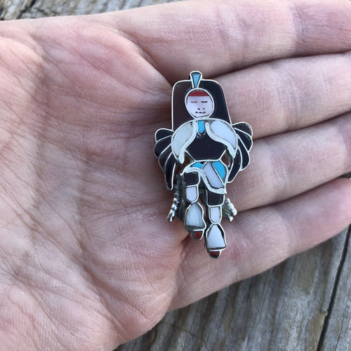 Handcrafted Vintage Sterling Silver & Multi Stone Kachina Dancer Pendant/ Pin