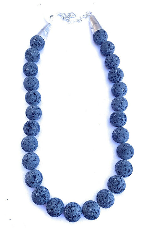 Handcrafted Lava Rock & Sterling Beaded Necklace