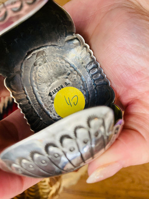 Handcrafted Vintage Turquoise & Hand Stamped Sterling Silver Cuff Bracelet