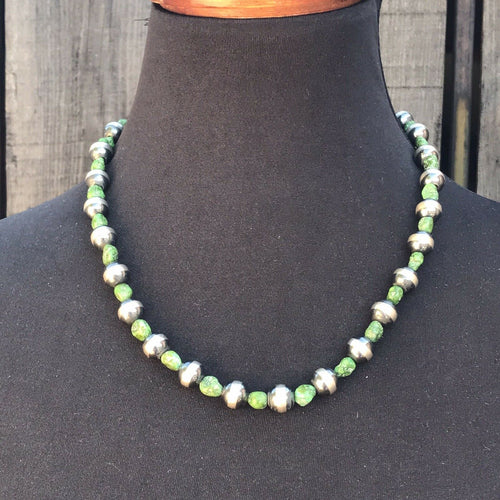 Navajo Sterling Silver and Sonoran Gold Turquoise Beaded Necklace