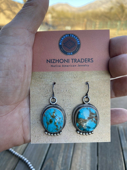 Handcrafted Sterling Silver Royston Turquoise Beaded Necklace & Earring Set