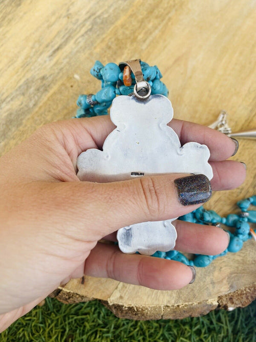 Handcrafted Vintage Sterling Silver, Turquoise & Spiny Beaded Necklace