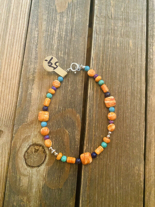 Handcrafted Spiny & Multi Stone Sterling Silver Beaded Bracelet