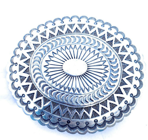 Vintage Navajo Hand Stamped Sterling Silver Belt Buckle Signed