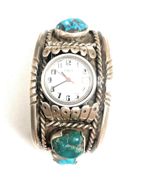 Handcrafted Old Pawn Vintage Kingman Turquoise & Sterling Silver Watch Cuff