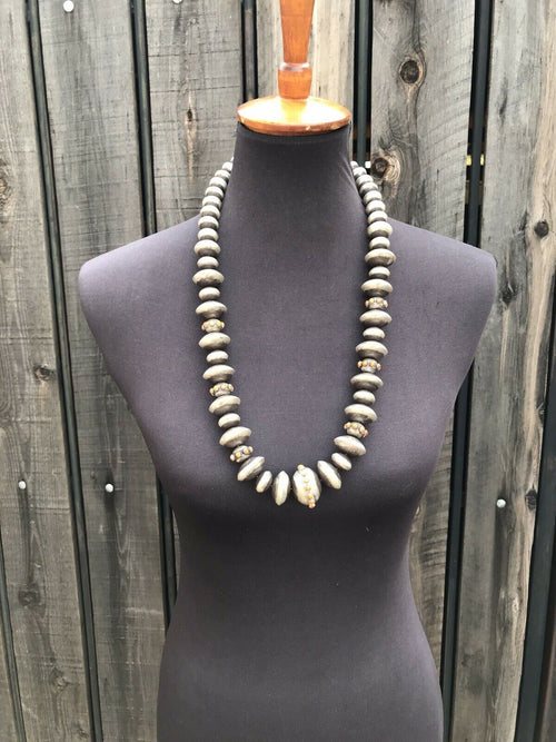 Handcrafted Orange Spiny & Sterling Disk Pearl 20 Mm -12 Mm Bead Necklace Set