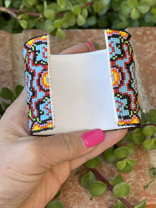 Handcrafted Beaded Flower Lotus Cuff Bracelet