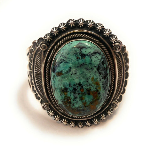 Handcrafted Vintage Turquoise & Sterling Silver Cuff Bracelet By Leon Martinez