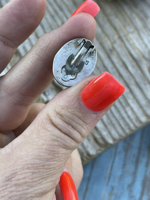 Handcrafted Vintage Sterling Silver Black Onyx Oval Clip On Earrings Signed