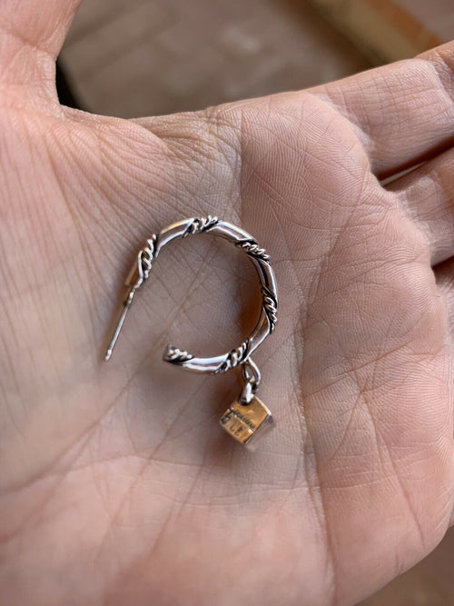 Handcrafted Turquoisee & Sterling Silver Braided Charm Hoops