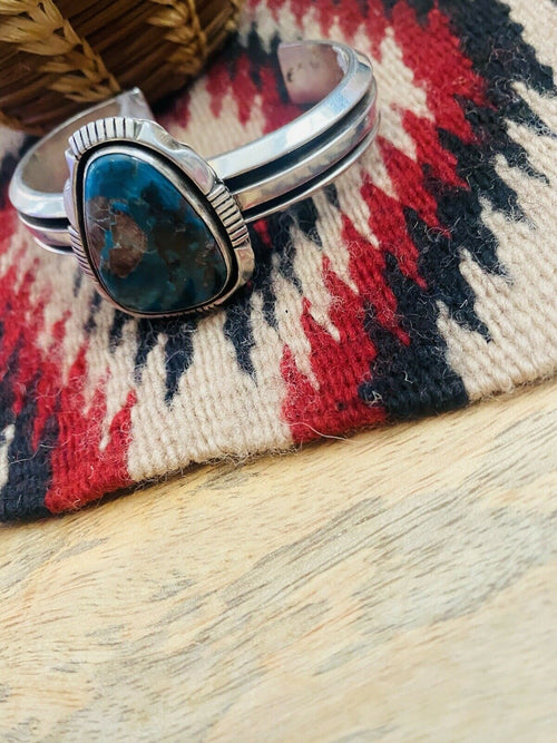 Handcrafted Vintage Royston Turquoise & Sterling Silver Cuff Bracelet Signed