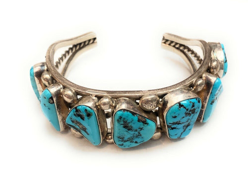 Handcrafted Old Pawn Vintage Kingman Turquoise & Sterling Silver Cuff Bracelet /