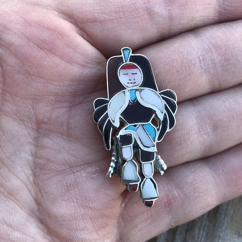 Handcrafted Vintage Sterling Silver & Multi Stone Kachina Dancer Pendant/ Pin