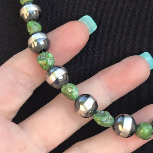 Navajo Sterling Silver and Sonoran Gold Turquoise Beaded Necklace