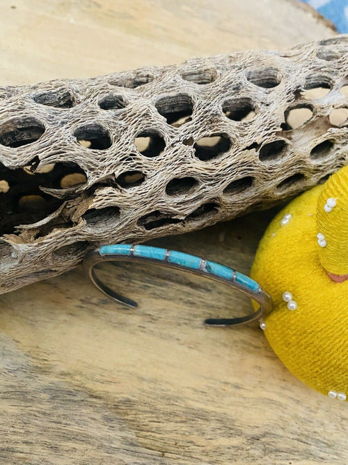Handcrafted Vintage Turquoise & Sterling Silver Inlay Cuff Bracelet