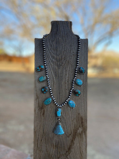 Handcrafted Sterling Silver Royston Turquoise Beaded Necklace & Earring Set