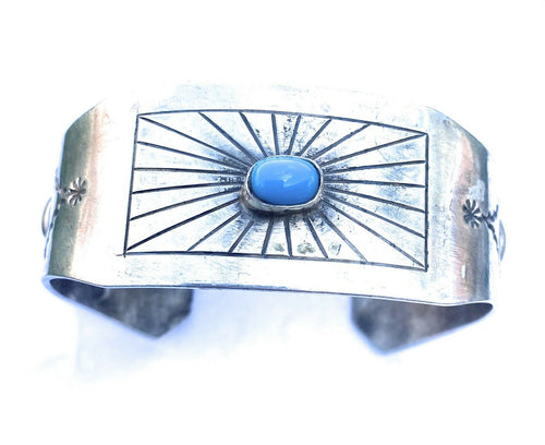 Handcrafted Vintage Turquoise & Sterling Silver Cuff Bracelet Signed