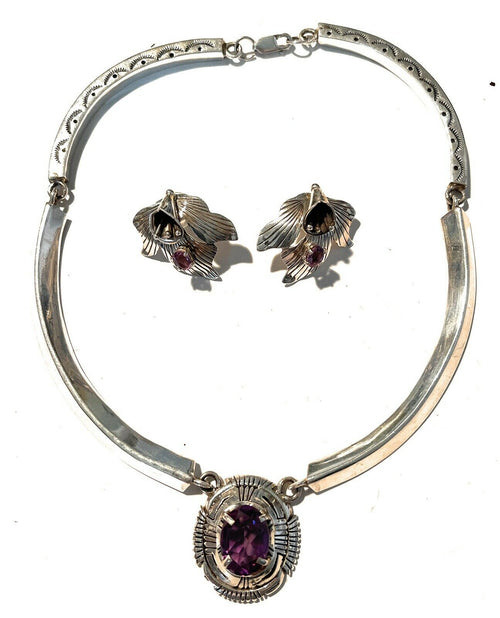 Handcrafted Vintage Amethyst & Sterling Silver Necklace and Earrings Set
