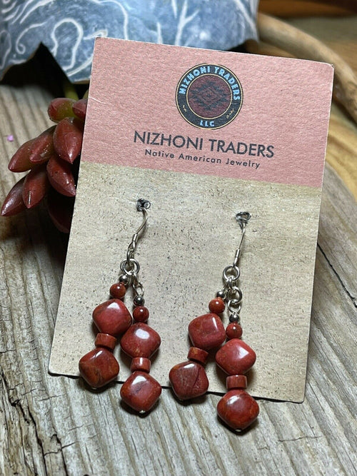 Handcrafted Sterling Silver Apple Coral 2 Strand Beaded Earrings