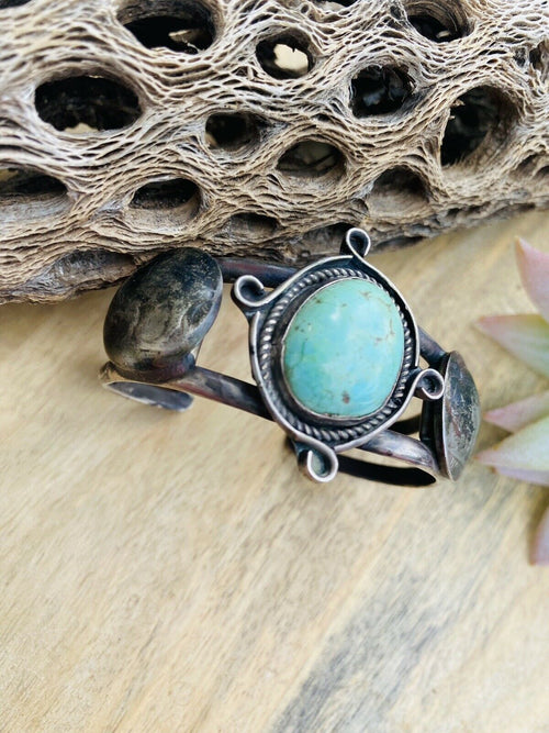 Handcrafted Vintage Turquoise & Sterling Silver Liberty Coin Cuff Bracelet