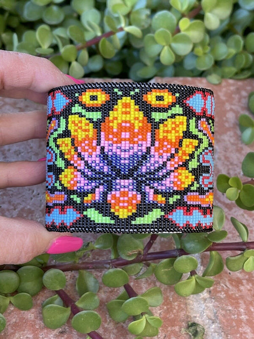 Handcrafted Beaded Flower Lotus Cuff Bracelet