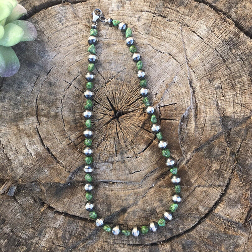 Navajo Sterling Silver and Sonoran Gold Turquoise Beaded Necklace