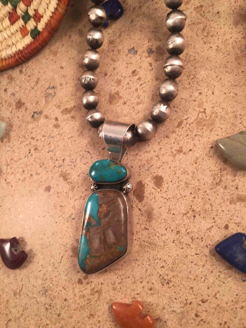 Handcrafted Vintage Pilot Mountain Turquoise Sterling Silver Pendant Signed