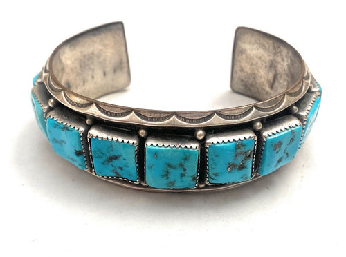 Navajo Old Pawn Vintage Kingman Turquoise & Sterling Silver Cuff Bracelet /