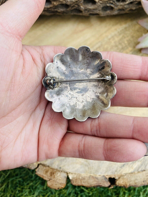 Vintage Zuni Sterling Silver & Multi Stone Sub Face Pin