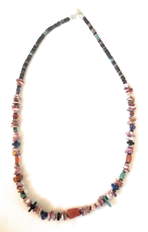 Multi Stone & Heishi Beaded 18 Inch Necklace