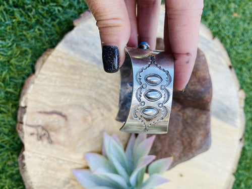 Handcrafted Vintage Turquoise & Sterling Silver Cuff Bracelet Signed
