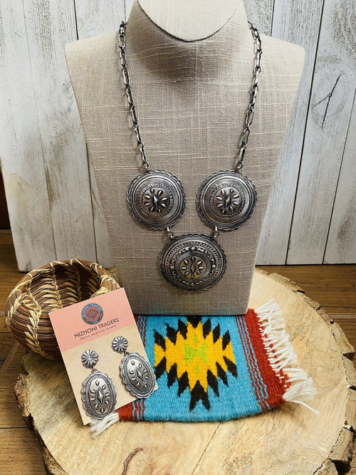 Handcrafted & Hand Stamped Sterling Silver Necklace & Earring Set By Eugene Charley