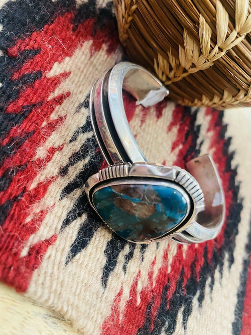 Handcrafted Vintage Royston Turquoise & Sterling Silver Cuff Bracelet Signed