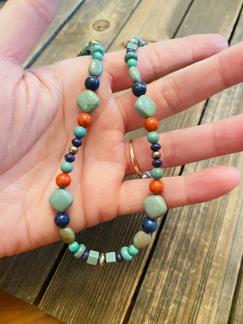 Sterling Silver & Multi Stone Beaded Necklace