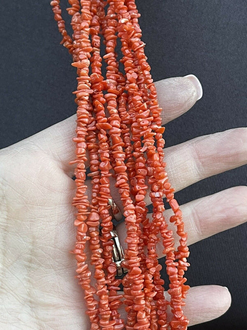 Handcrafted Sterling Silver Pink Coral 10 Strand Bead Necklack