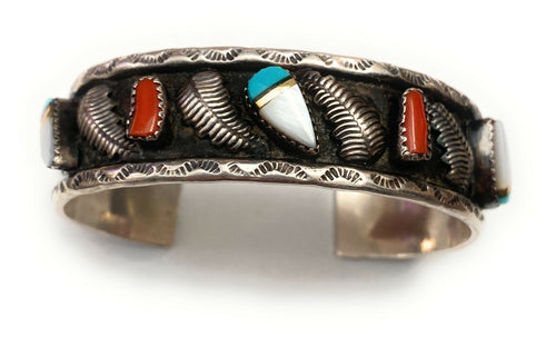 Handcrafted Vintage Multi Stone & Sterling Silver Cuff Bracelet /