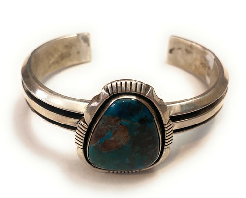 Handcrafted Vintage Royston Turquoise & Sterling Silver Cuff Bracelet Signed