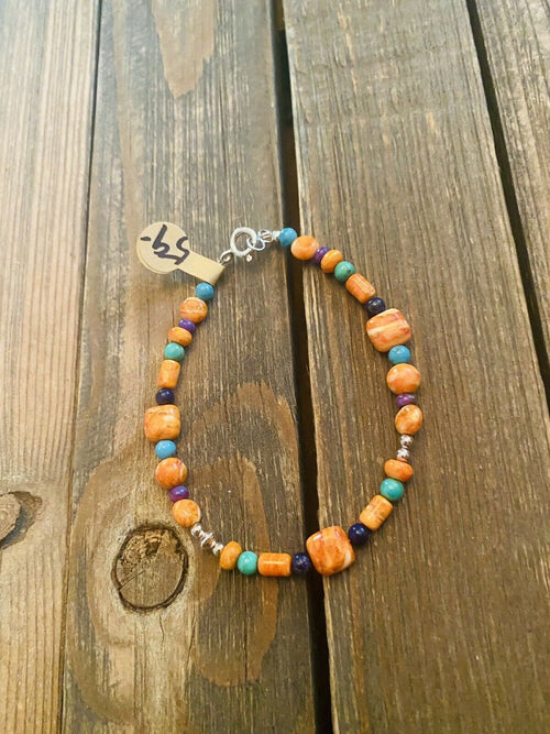 Handcrafted Spiny & Multi Stone Sterling Silver Beaded Bracelet