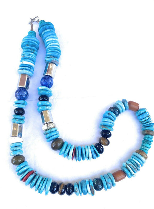 Handcrafted Vintage Sterling Silver & Multi Stone Beaded Necklace