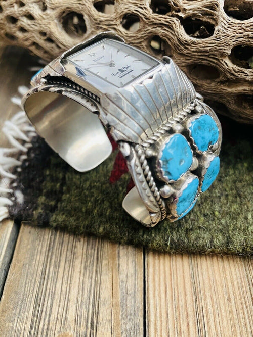 Handcrafted Vintage Old Pawn Kingman Turquoise & Sterling Silver Watch Cuff