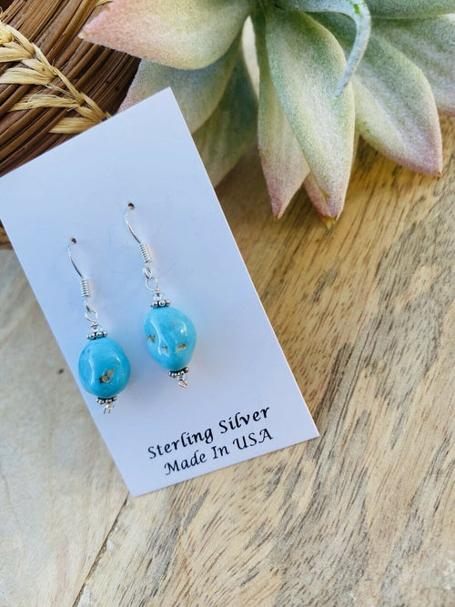 Handcrafted Sterling Silver & Turquoise Bead Dangle Earrings