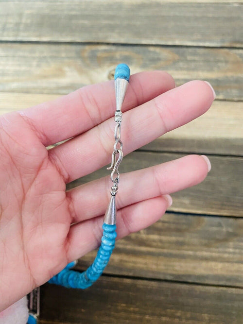 Handcrafted Turquoise & Sterling Silver Tufa Cast Star Beaded Necklace