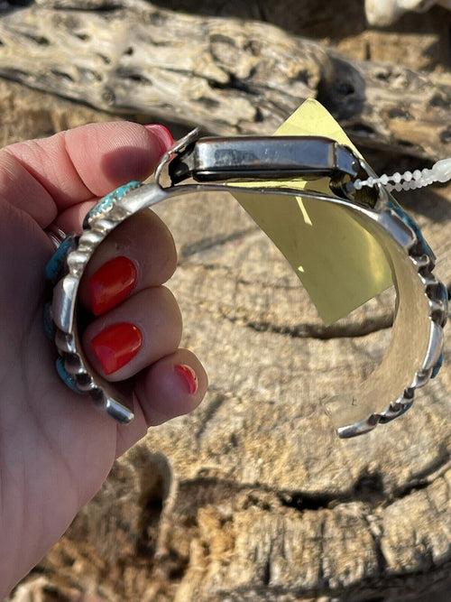 Vintage Handcrafted Sterling Silver & Kingman Turquoise Non Working Watch Bracelet