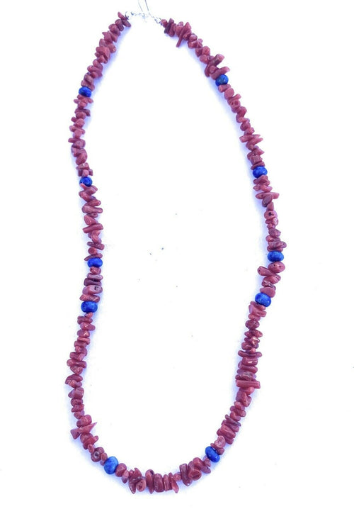 Handcrafted Apple Coral & Lapis Beaded Necklace