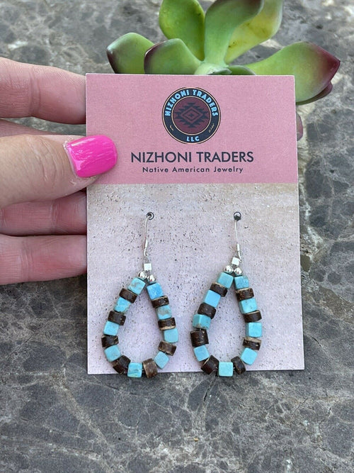 Handcrafted Turquoise & Jasper Sterling Silver Beaded Dangle Hoop Earrings
