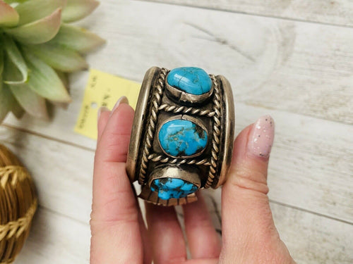 Handcrafted Old Pawn Vintage Kingman Turquoise & Sterling Silver Watch Cuff