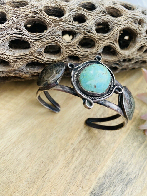 Handcrafted Vintage Turquoise & Sterling Silver Liberty Coin Cuff Bracelet