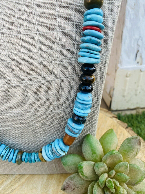 Handcrafted Vintage Sterling Silver & Multi Stone Beaded Necklace