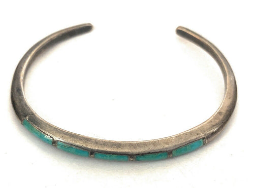 Handcrafted Vintage Turquoise & Sterling Silver Inlay Cuff Bracelet